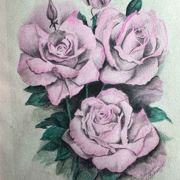 Vtg Framed 'Roses' Signed by Artist in Pencil 10”x12.5” MCM - Picture 5 of 9